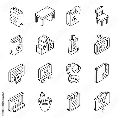 Pack of Education Isometric Line Icons

