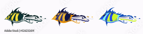 Fish on a white background. Set in different colors. Decorative illustration. Flat.
