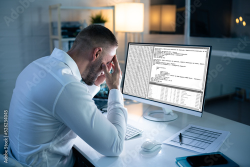 Unhappy Sad Developer Programmer Man In Stress Coding Software