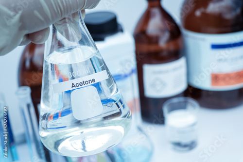 acetone in glass, chemical in the laboratory and industry photo