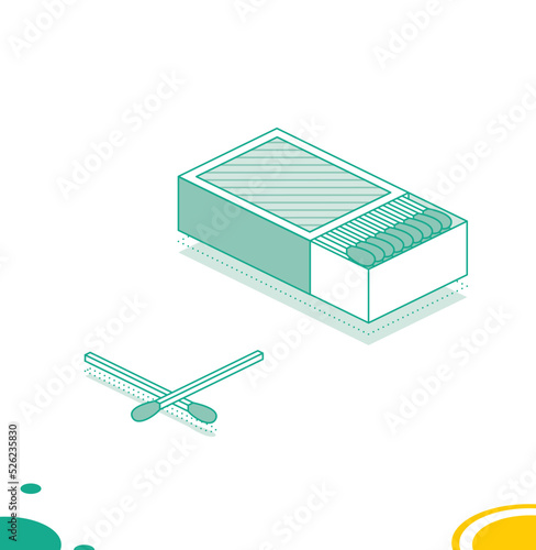 Isomeric Matchbox and Matches Isolated on White. Outline Concept.