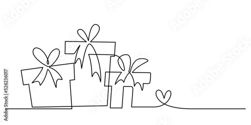 continuous line drawing of gift boxes set minimal style vector illustration