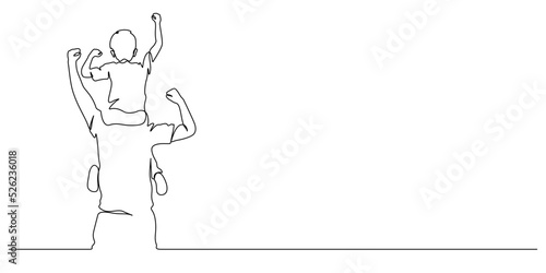 father carrying son on his shoulders continuous line drawing