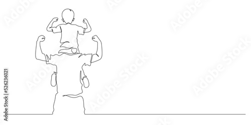 father carrying son on his shoulders continuous line drawing photo