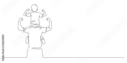 father carrying son on his shoulders continuous line drawing