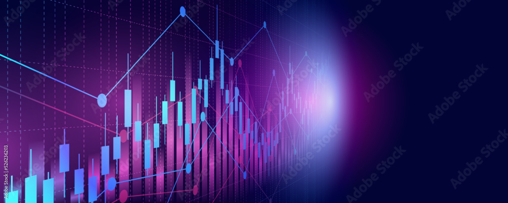 widescreen Financial graph with abstract trend line chart in stock market on neon color background
 - obrazy, fototapety, plakaty 