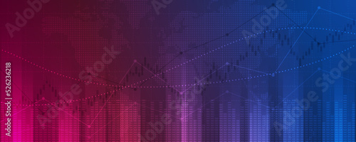 widescreen Financial graph with abstract trend line chart in stock market on neon color background
