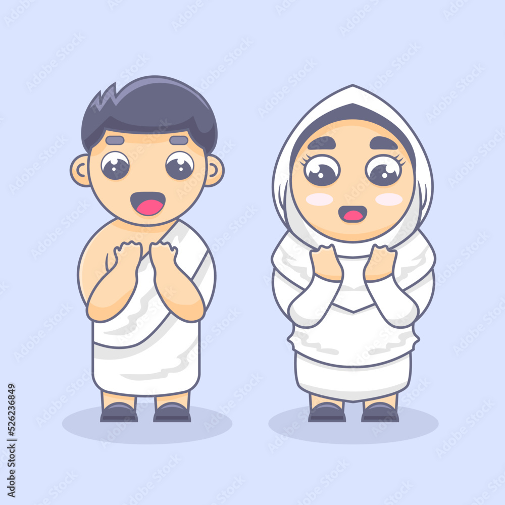 hajj people character with pray hajj people character with pray