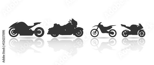 motorcycle collection, silhouette style, vector illustration
