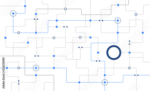 Network complex circuit board system connected dots and lines background template. Big data technology blockchain linked global digital database graphic vector.	