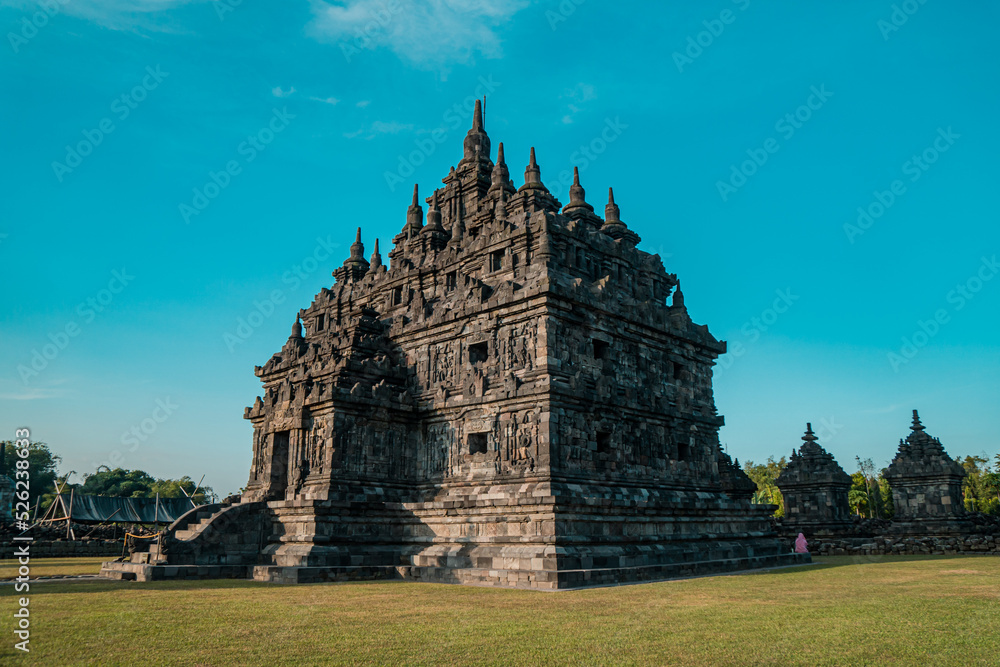 Plaosan Temple, a Buddhist temple relic of the ancient Mataram kingdom with a magnificent building and still very clean with a blue sky background Plaosan Temple, a Buddhist temple relic of the ancient Mataram kingdom with a magnificent building and still very clean with a blue sky background