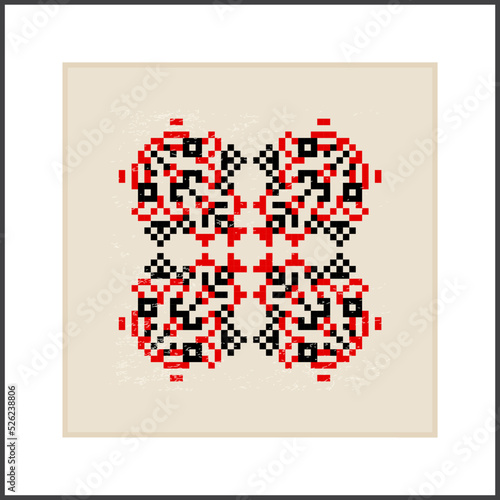 Traditional Ukrainian knitted embroidery art, ethnic mandala ornament vyshyvanka