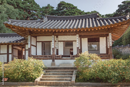 Traditional Korean wood architecture at Seoraksan National park Sinheungsa Buddhist temple in South Korea
