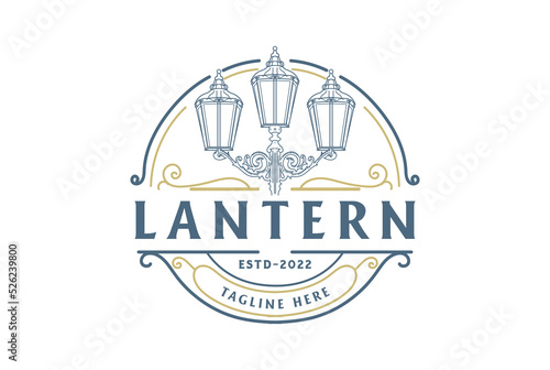 Circular Lantern Post Classic Street Lamp Restaurant Vintage Logo design vector