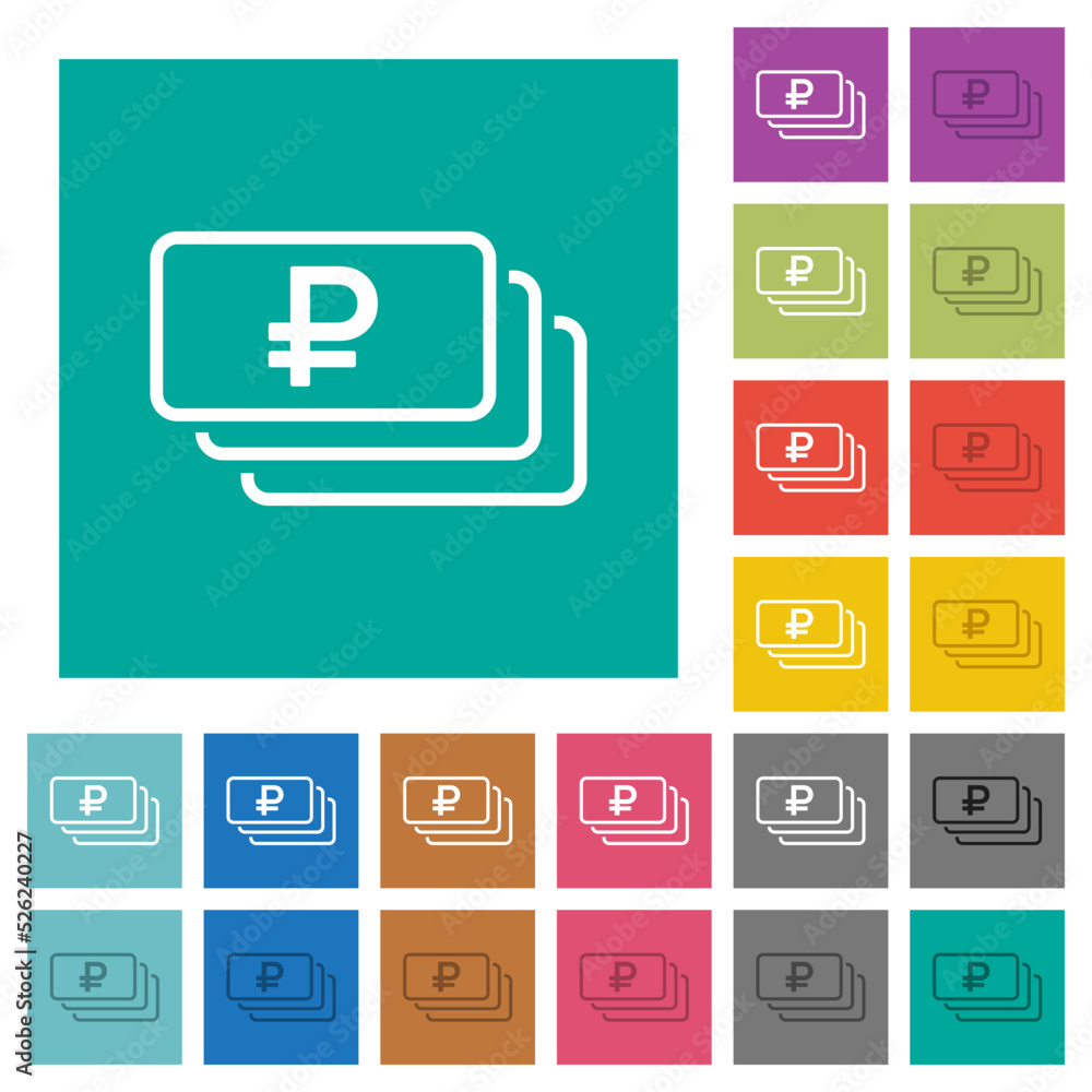 Russian Ruble banknotes outline square flat multi colored icons Russian Ruble banknotes outline square flat multi colored icons