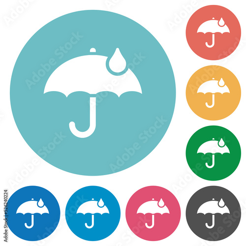 Umbrella with single raindrop solid flat round icons