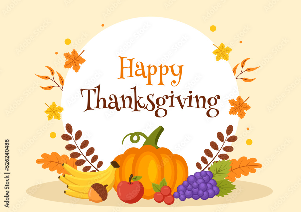 Happy Thanksgiving Celebration Template Hand Drawn Cartoon Flat Illustration with Turkey, Leaves, Chicken or Pumpkin Design