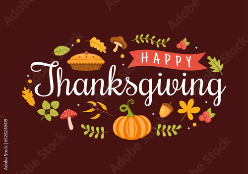Happy Thanksgiving Celebration Template Hand Drawn Cartoon Flat Illustration with Turkey  Leaves  Chicken or Pumpkin Design