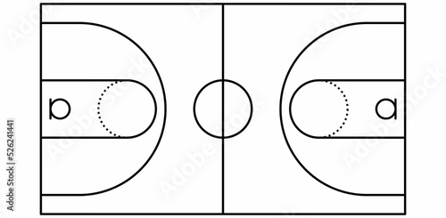 thin line basketball court vector isolated on white background