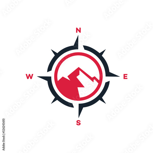 vintage logo compass and mountain template illustration