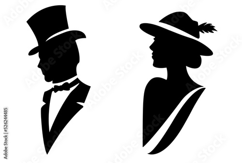 Elegant Lady and Gentleman Restroom Symbol. WC Toilet Entrance Signs. Stock Vector