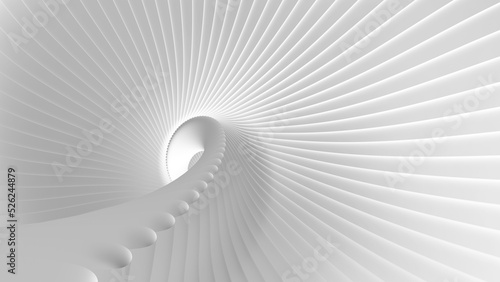 Fototapeta Naklejka Na Ścianę i Meble -  White background stripes 3D wavy pattern, elegant abstract striped pattern, interesting spiral architectural minimal white grey backdrop, 3D render illustration.