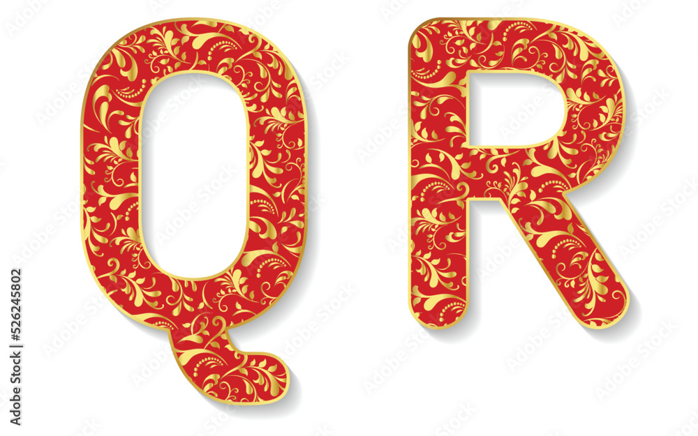 Vector floral alphabet Q R isolated on white background. Vector illustration. Vector floral alphabet Q R isolated on white background. Vector illustration.