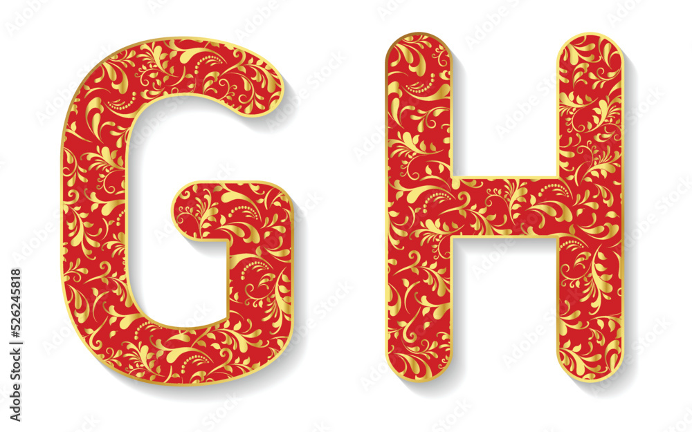 Vector floral alphabet G H isolated on white background. Vector illustration. Vector floral alphabet G H isolated on white background. Vector illustration.