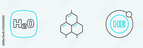 Set line Helium, Chemical formula H2O and icon. Vector