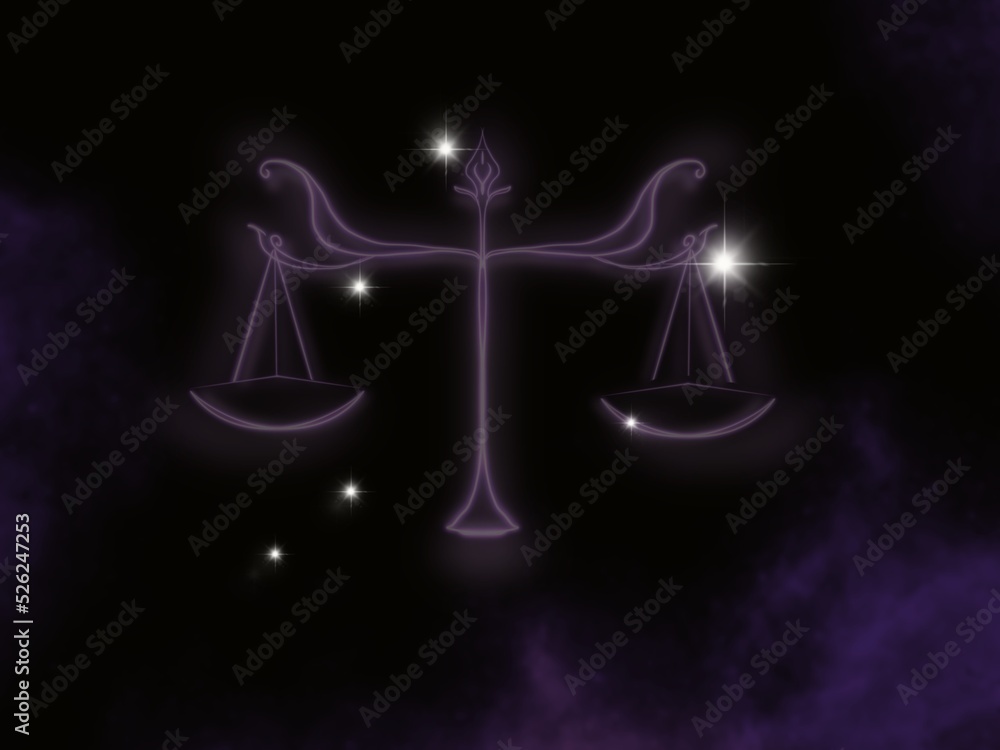 The constellation of Libra, symbolized by ancient scales. Illustration made from a tablet, used as an astronomical background. The constellation of Libra, symbolized by ancient scales. Illustration made from a tablet, used as an astronomical background.