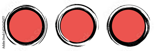 Set of grunge circles elements, black and red, isolated on white background, vector design
