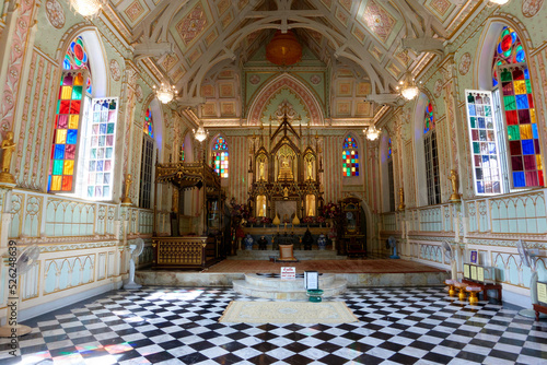 interior landscape of ancient yellow gothic architecture church.