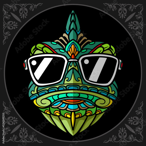 Colorful chameleon head isolated on black background