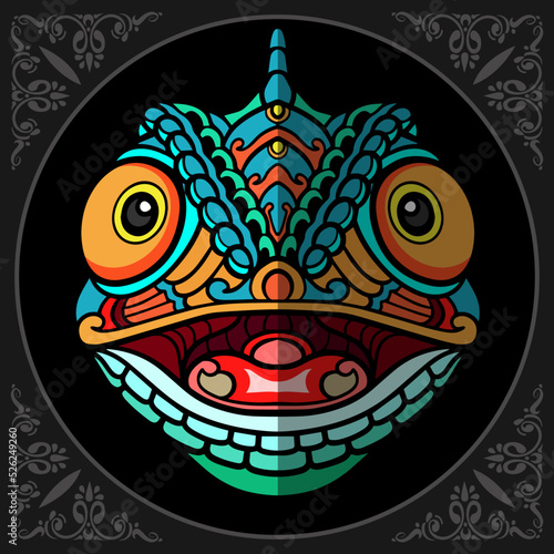 Colorful chameleon head isolated on black background