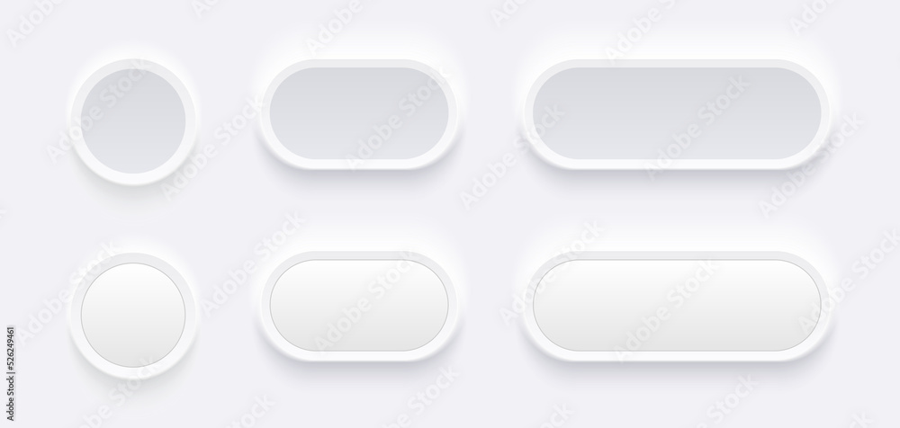 White buttons for user interface, simple circle 3D modern design