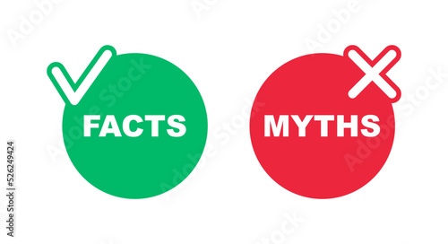 Facts vs myths. Myths facts badges. True or false facts banners. Vector illustration.
