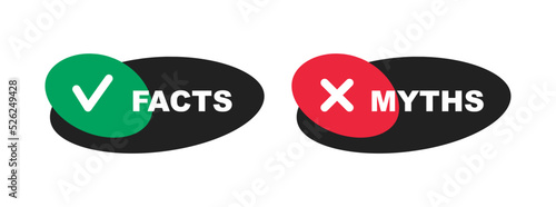 Facts vs myths. Myths facts badges. True or false facts banners. Vector illustration.