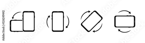 Rotate smartphone. Rotation symbol mobile phone. Device screen turn. Icon of phone with arrows for rotate. Vector illustration.