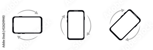 Rotate smartphone. Rotation symbol mobile phone. Device screen turn. Icon of phone with arrows for rotate. Vector illustration.