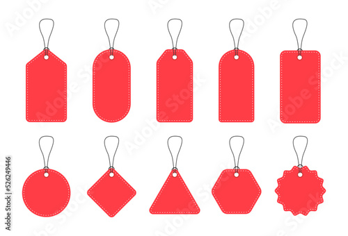Blank paper price tags. Set of labels in various shapes. Collection realistic labels for special offer or shopping discount. Sale tags. Vector illustration.