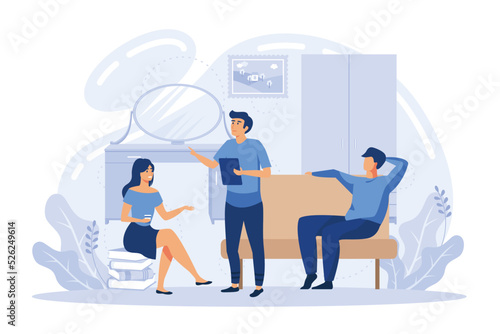 Hangouts Friends meeting, romantic blind date, leisure time, soul mate, romantic relationship, love story, Valentine day, restaurant flat vector modern illustration