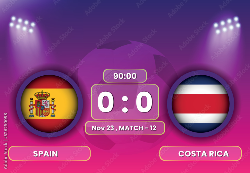 Spain vs Costa Rica Football or Soccer Match Schedule with Scoreboard