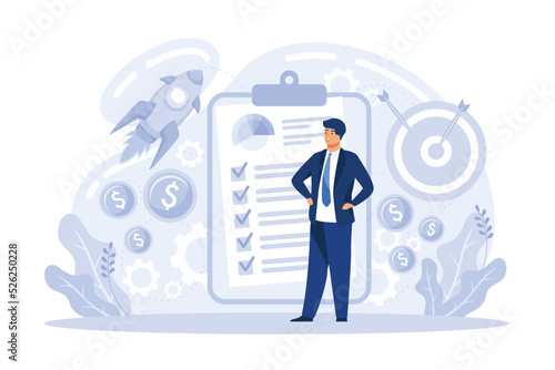 Successful business deal celebrating. Contract profitable agreement. Project closure, project closing process, acceptance of deliverables concept. flat vector modern illustration