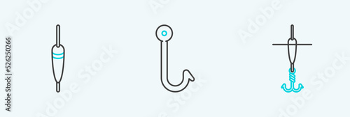 Set line Fishing hook and float, and icon. Vector