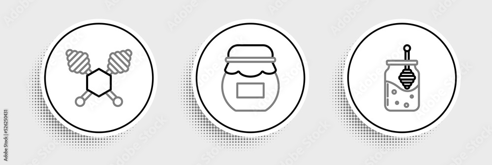 Set line Jar of honey and honey dipper stick, Honey and icon. Vector Set line Jar of honey and honey dipper stick, Honey and icon. Vector