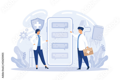 smartphone screen with male therapist on chat in messenger and an online consultation. Ask doctor. Online medical advise or consultation service, flat vector modern illustration