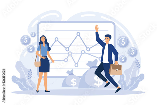 Dividend income and financial profitability. Return on investment chart, budget fund plan, revenue increase, accounting report,