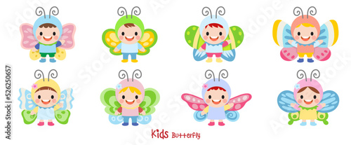 Children wearing butterfly, Flat Clipart