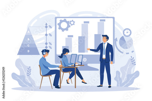 Qualified employee training program. Refresher course metaphor. Help in professional development. Learning for software development and growth. flat vector modern illustration