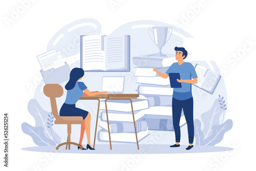 Learning development and growth. Self-learning metaphor, online employee education distance e-learning. Skill improvement.